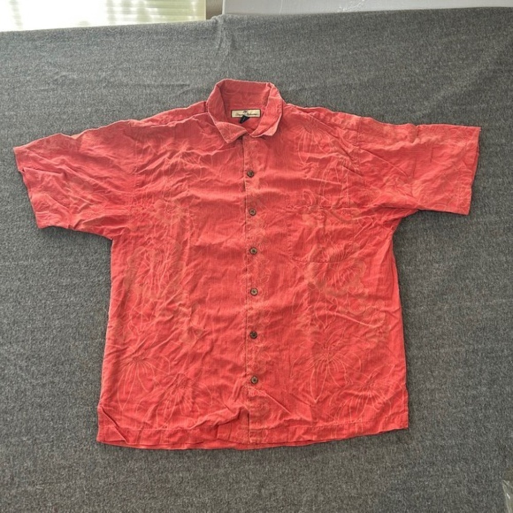 Vintage Tommy Bahama Silk Button Shirt Tropical Floral Camp Loop Collar‎ Mens L